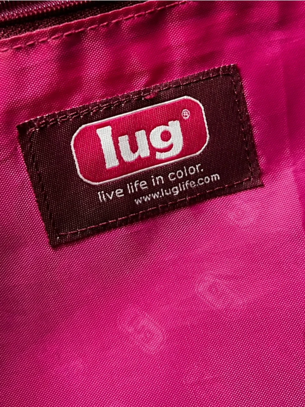 Lug Magenta Travel Crossbody Bag Hidden Water Bottle Pocket Organizer Purse
